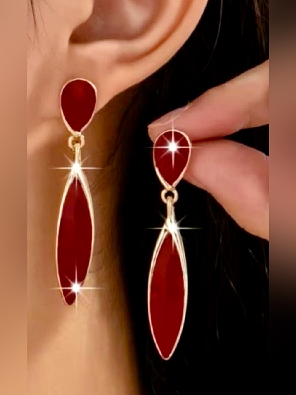 ❤️✨ Luxe Ruby Red & Gold Drop Earrings | Elegant Glam Statement Jewelry